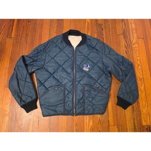 Vintage USPS Quilted Bomber Jacket Navy Blue Zip Up Uniform Workwear Mens XL